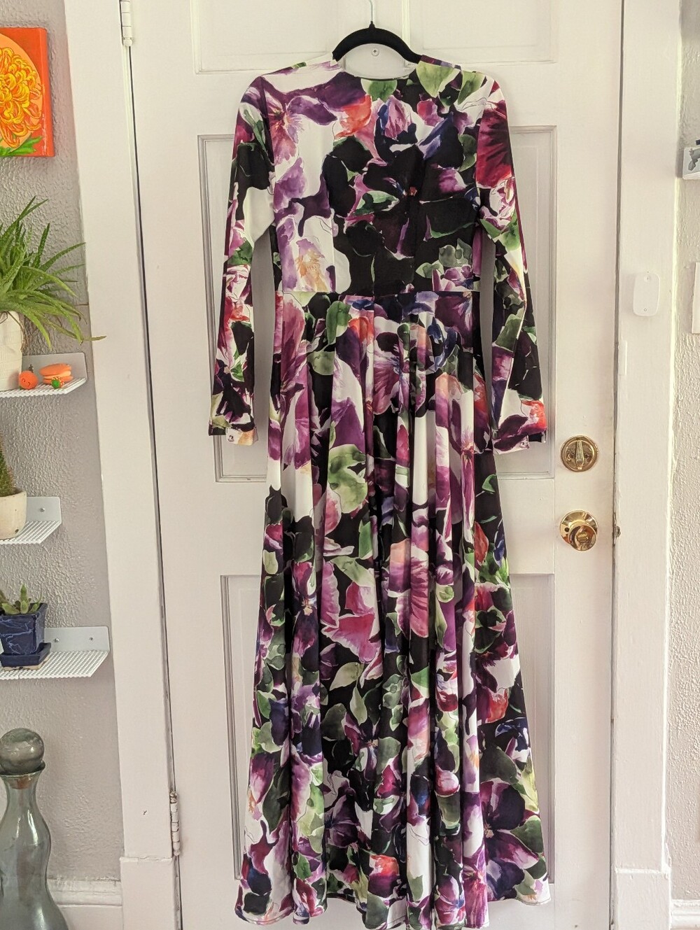 AnnahHariri Purple Watercolor Floral Maxi Dress Long Sleeve Size 6 - Picture 5 of 5